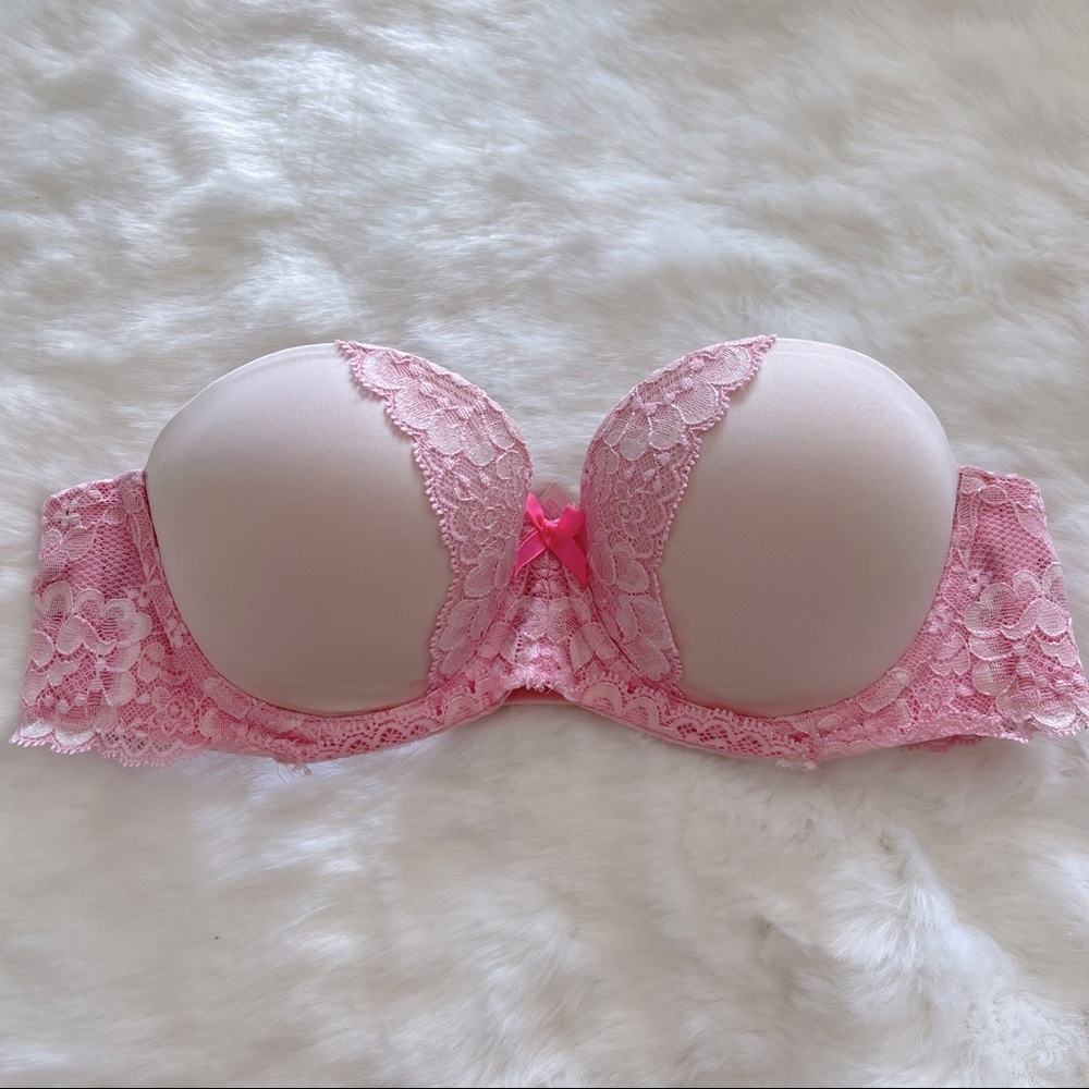 Victoria’s Secret pink lace strapless dream angels bra 32B